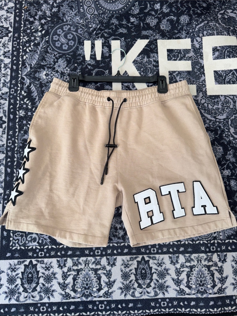 RtA Beige Logo Star Athletic Drawstring Shorts